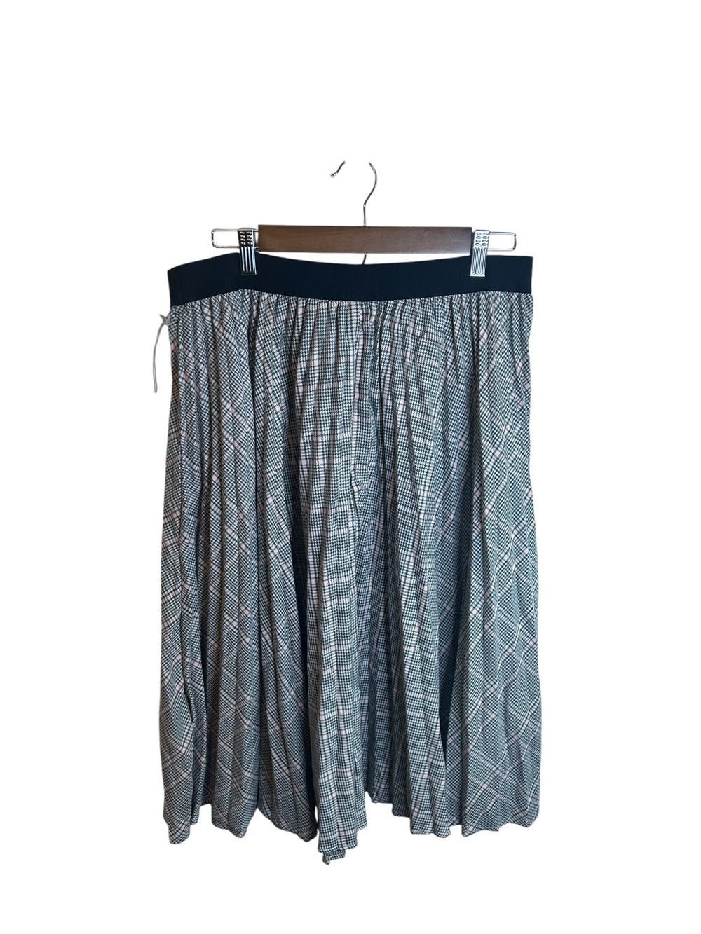 Plaid Pleated Midi Skirt Size Large Elastic Waist Preppy Academic Schoolgirl - Picture 2 of 7